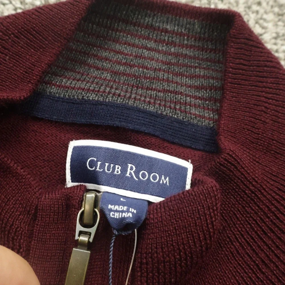 Club Room Sweater Mens Large 1/4 zip Merino Wool Pullover office Preppy Classic